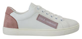 Dolce & Gabbana White Pink Leather Low Top Sneakers Shoes -   -  Dolce & Gabbana.